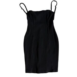 Dolls Kill New Pink Black Ribbed Bodycon Mini Dress Rhinestone Heart Strap Small